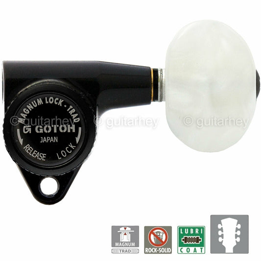 NEW Gotoh SG301-P1 MGTB L3+R3 Set Locking Tuners LARGE PEARL Buttons 3x3, BLACK