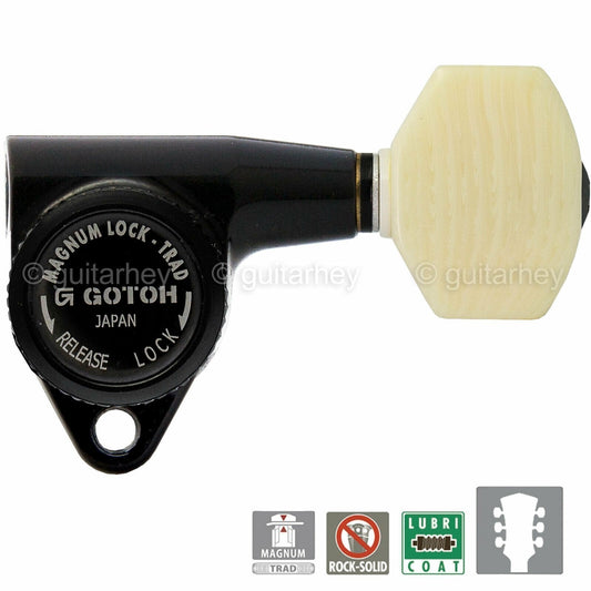 NEW Gotoh SG301-M07 MGTB L3+R3 Set Locking Tuners SMALL IVORY Buttons 3x3, BLACK