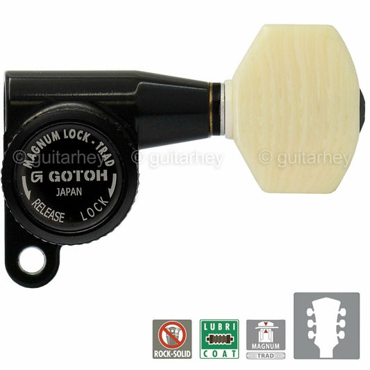 NEW Gotoh SG360-M07 MGTB Locking Tuners Set w/ SMALL IVORY Buttons 3x3 - BLACK