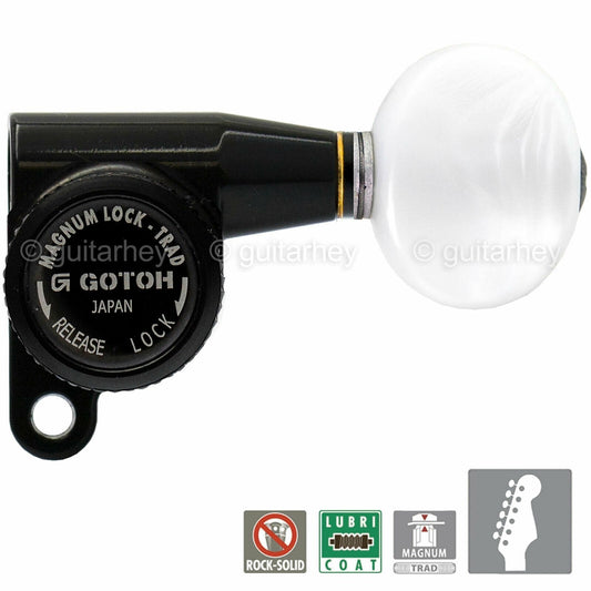 NEW Gotoh SG360-05P1 MGTB Locking Tuners Set 6 in line OVAL PEARL Buttons, BLACK