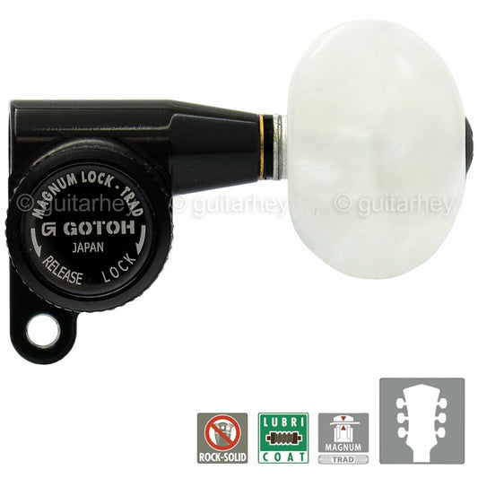 NEW Gotoh SG360-P1 MGTB Locking Tuners Set w/ LARGE PEARL Buttons 3x3 - BLACK