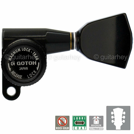 NEW Gotoh SG360-04 MGTB Locking Tuners Set L3+R3 w/ KEYSTONE Buttons 3x3 - BLACK