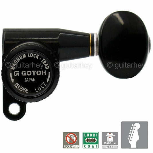 NEW Gotoh SG360-05 MGTB Locking Tuners Set 6 in line w/ OVAL Buttons - BLACK