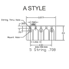 Load image into Gallery viewer, NEW Hipshot 5A500AB 5-String A Style Aluminum Bass Bridge .708&quot; Spacing - BLACK