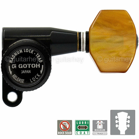 NEW Gotoh SG360-P8 MGTB Locking Tuners Set w/ SMALL AMBER Buttons 3x3 - BLACK