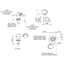 Load image into Gallery viewer, NEW USA Hipshot Classic L3+R3 Mini Tuners w/ Keystone Buttons Set 3x3 - BLACK