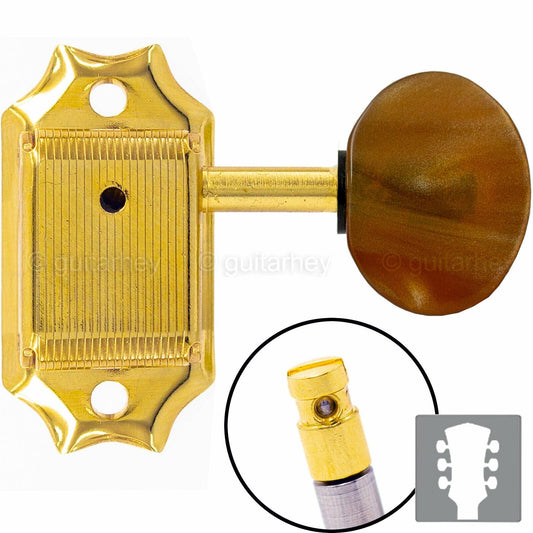 NEW Gotoh SD90-P5R MG LOCKING Tuners Set L3+R3 w/ AMBER Buttons 3x3 - GOLD