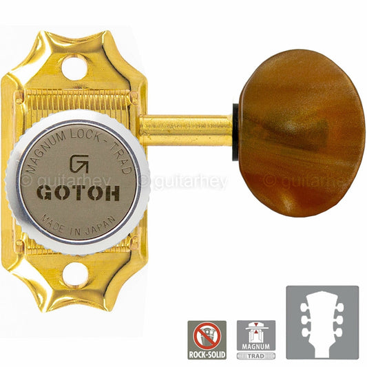 NEW Gotoh SD90-P5R MGT MAGNUM LOCKING Tuners L3+R3 w/ AMBER Buttons 3x3 - GOLD
