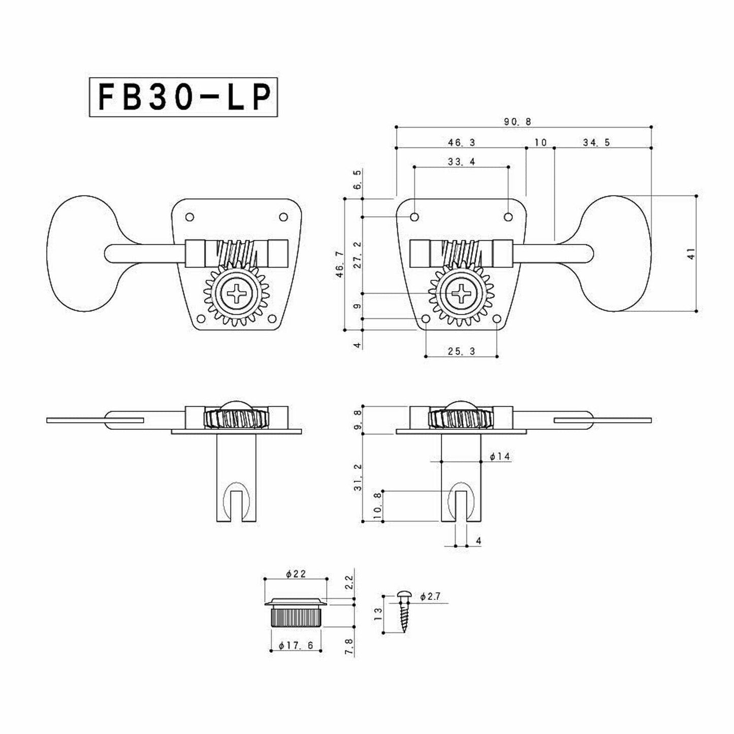 NEW Gotoh FB30LP 4 In-Line Bass Tuners Vintage Fender Style LOLLIPOP - GOLD