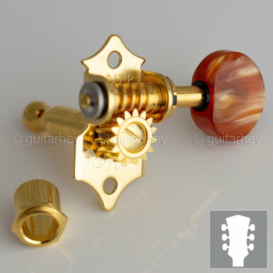 NEW Gotoh SE700-P5R OPEN-GEAR Tuning Keys L3+R3 w/ AMBER Buttons 3x3 - GOLD