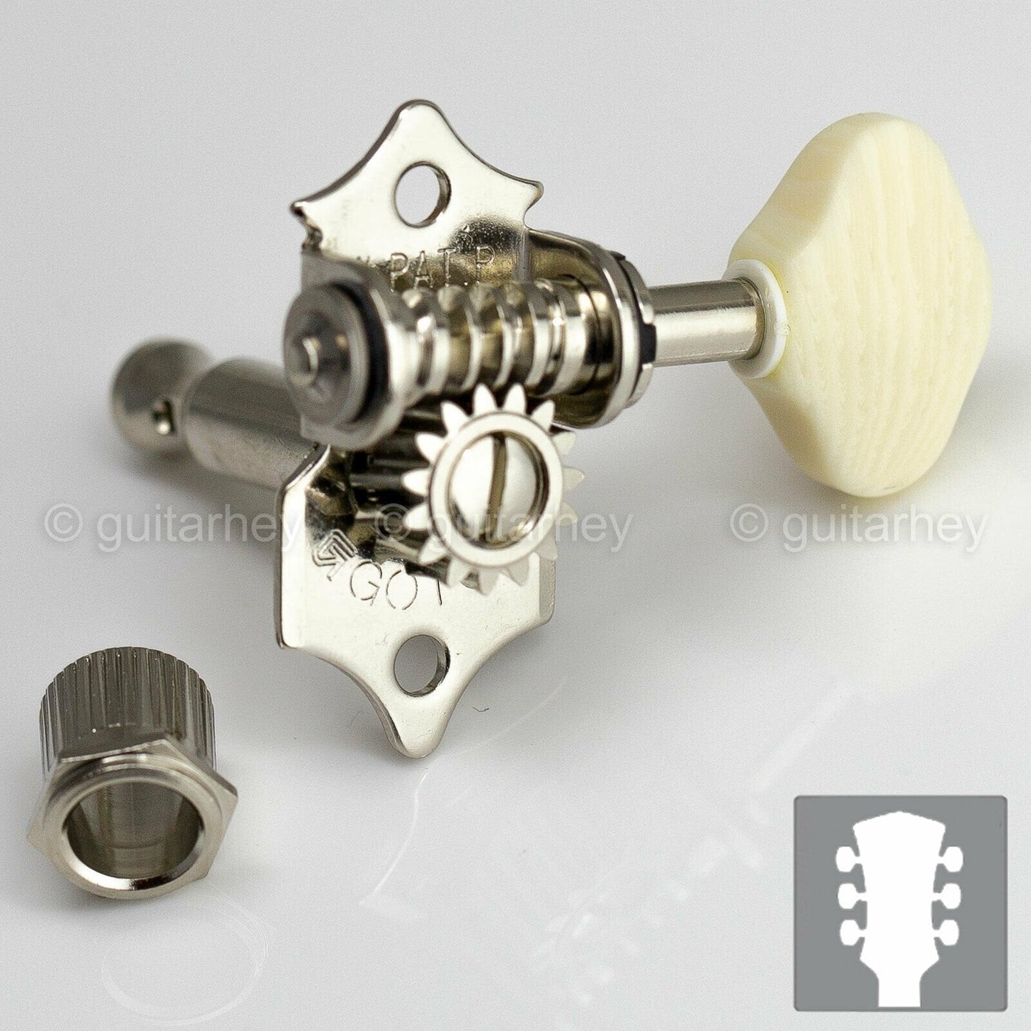 NEW Gotoh SE700-M6 OPEN-GEAR Tuning Keys L3+R3 w/ IVORY Buttons 3x3 - NICKEL