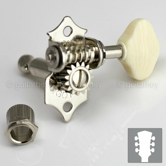 NEW Gotoh SE700-M6 OPEN-GEAR Tuning Keys L3+R3 w/ IVORY Buttons 3x3 - NICKEL