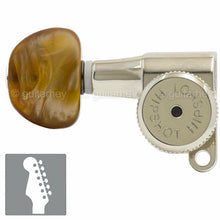 Load image into Gallery viewer, NEW Hipshot 6-in-Line LOCKING Tuners Amber Buttons Non-Staggered TREBLE - NICKEL