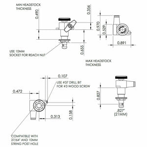 NEW Hipshot 6-in-Line LOCKING Tuners HS Buttons Non-Staggered TREBLE - NICKEL