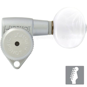 NEW Hipshot Open-Gear 6 in line LOCKING Non-Staggered OVAL PEARL Buttons SATIN