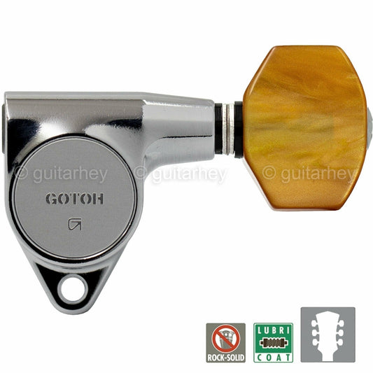 NEW Gotoh SG301-P8 Set L3+R3 w/ AMBER Buttons Tuning Keys Tuners 3x3 - CHROME