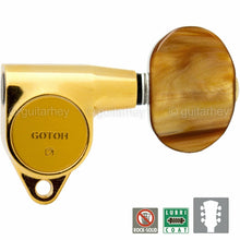 Load image into Gallery viewer, NEW Gotoh SG301-P2 Tuning Keys L3+R3 w/ Large AMBER Buttons Set 3x3 - GOLD
