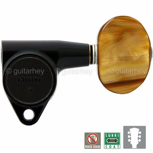 NEW Gotoh SG301-P2 Tuning Keys L3+R3 w/ Large AMBER Buttons Set 3x3 - BLACK