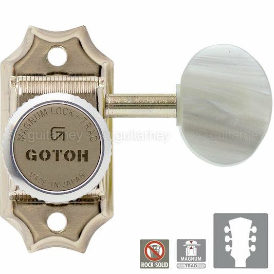 NEW Gotoh SD90-P5W MGT MAGNUM LOCKING Tuners L3+R3 OVAL PEARL Buttons 3x3 NICKEL