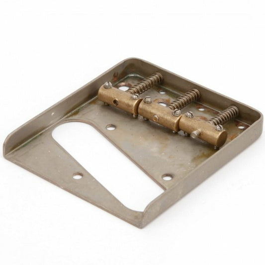 NEW Q-Parts Aged Collection Guitar Bridge for '52 Fender Tele, DISTRESSED NICKEL
