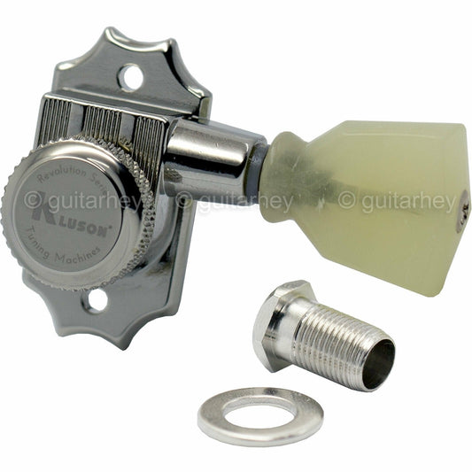 NEW Kluson Revolution Locking Tuners Pearloid Keystone Buttons 3x3 Set - CHROME