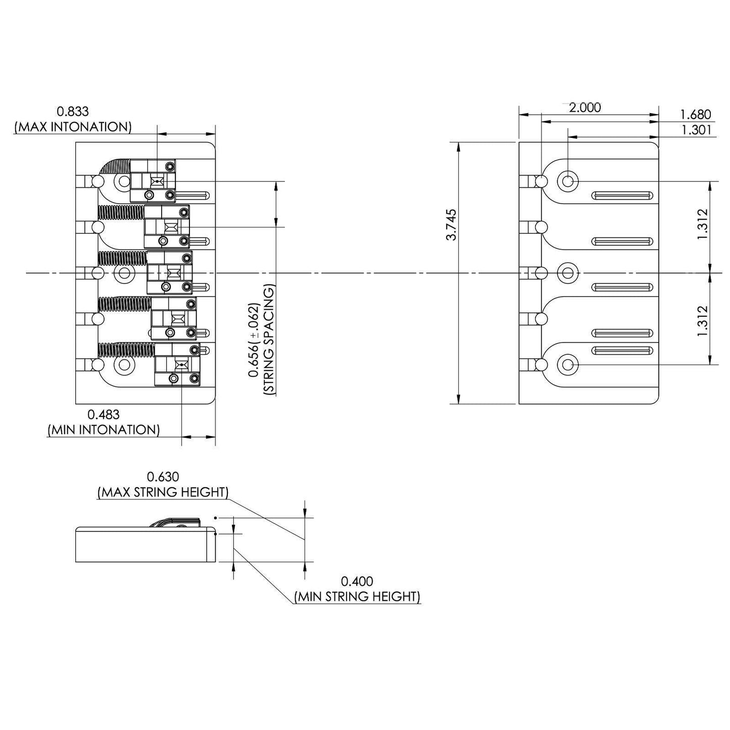NEW Hipshot 5A500AC 5-String A Style Aluminum Bass Bridge .656" Spacing - CHROME