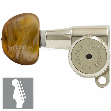 NEW Hipshot 6-in-Line LOCKING Tuners STAGGERED Half Moon Amber TREBLE - NICKEL