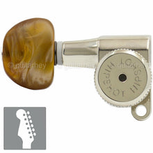 Carregar imagem no visualizador da galeria, NEW Hipshot 6-in-Line LOCKING Tuners STAGGERED Half Moon Amber TREBLE - NICKEL