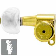 Load image into Gallery viewer, NEW Hipshot 6-In-Line STAGGERED LOCKING Tuners Half Moon Pearl, LEFTY - GOLD