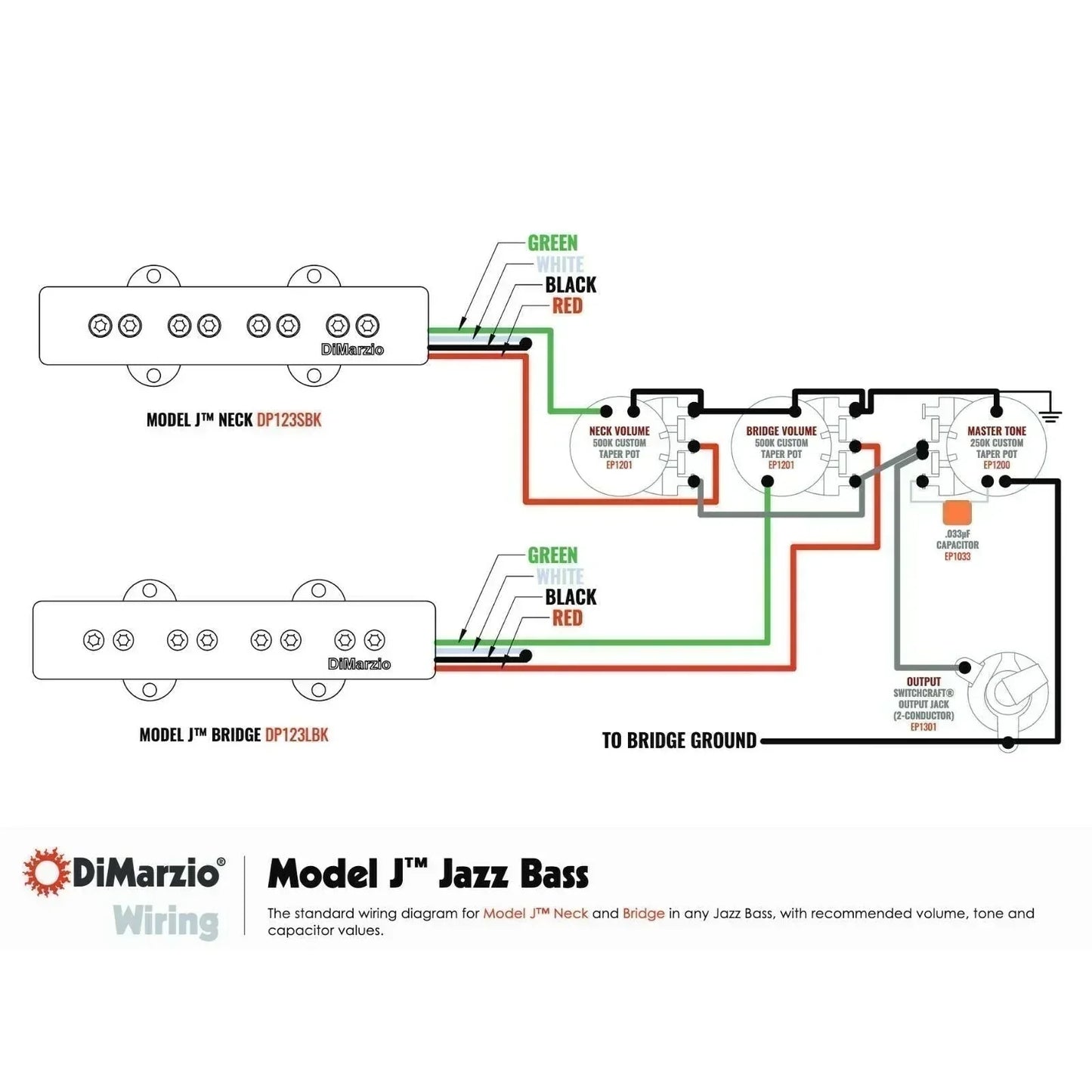 NEW DiMarzio DP123 Model J Pair Original Fender Jazz Bass Bridge & Neck - CREAM