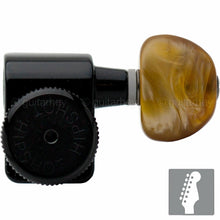 Load image into Gallery viewer, NEW Hipshot STAGGERED Tuners Fender® Directrofit™ LOCKING Amber Buttons - BLACK