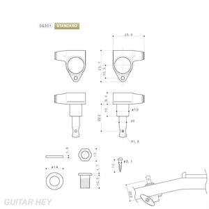 NEW Gotoh SG301-M07 Tuning Keys L3+R3 w/ Small IVORY Buttons Set 3x3 - BLACK