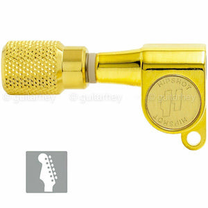 NEW Hipshot USA Mini 6-In-Line STAGGERED Tuners Knurled Buttons, TREBLE - GOLD