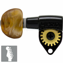 Load image into Gallery viewer, NEW Hipshot Classic 6 in line STAGGERED Tuners MOON Amber LEFT HANDED - BLACK