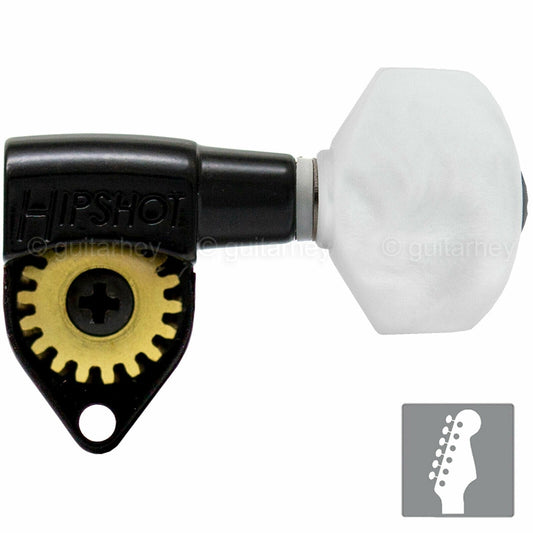 NEW Hipshot Classic Open-Gear STAGGERED Tuners 6 in line HEX Pearl Buttons BLACK