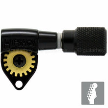 Load image into Gallery viewer, NEW Hipshot Classic Open-Gear STAGGERED Tuners 6 in line KNURLED Buttons - BLACK