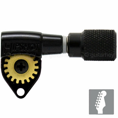 NEW Hipshot Classic Open-Gear STAGGERED Tuners 6 in line KNURLED Buttons - BLACK