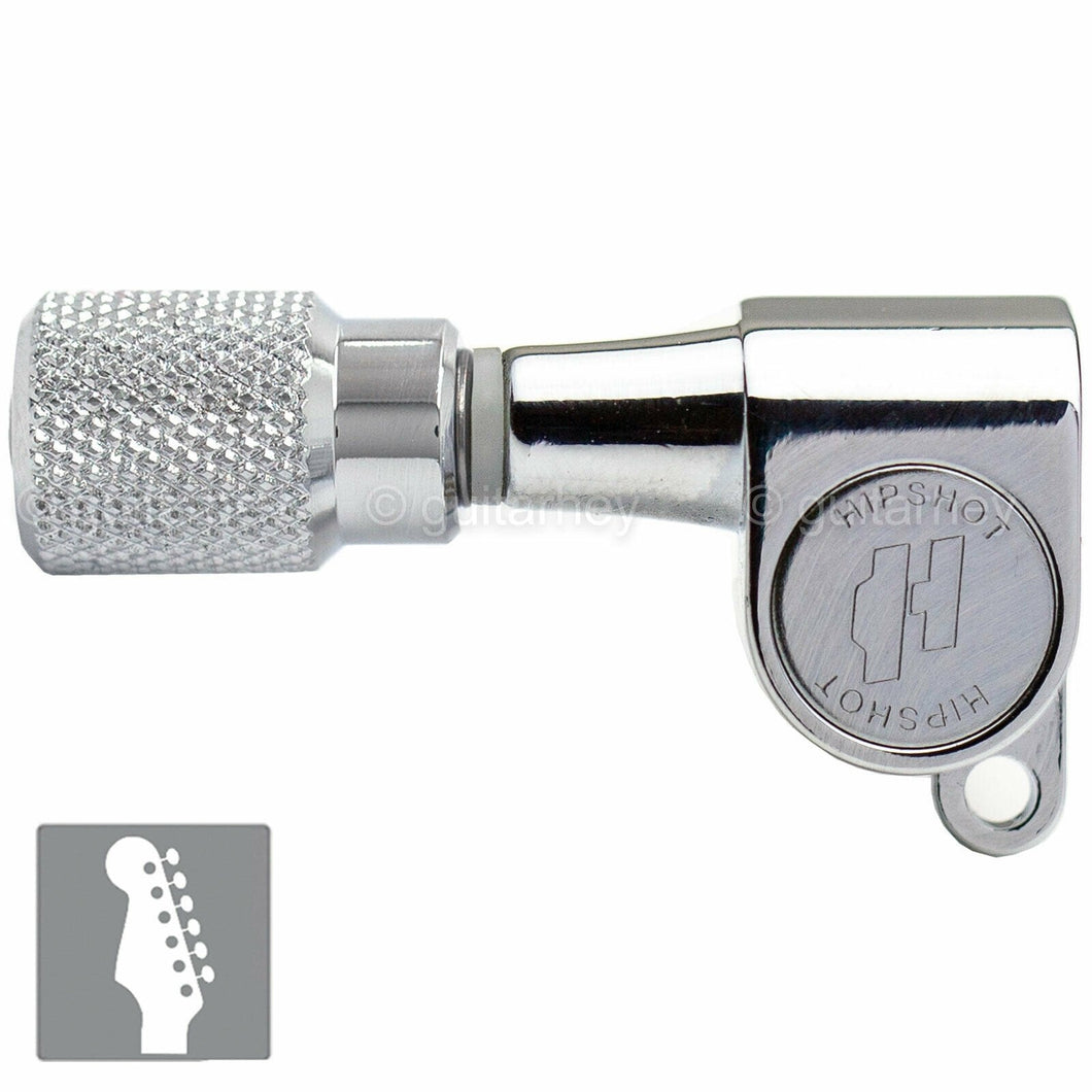 Hipshot Classic Mini Tuners 6 in line STAGGERED Knurled LEFT-HANDED - CHROME