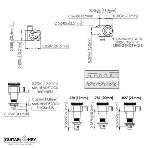 NEW Hipshot STAGGERED Tuners Fender® Directrofit™ LOCKING Pearl Buttons - NICKEL