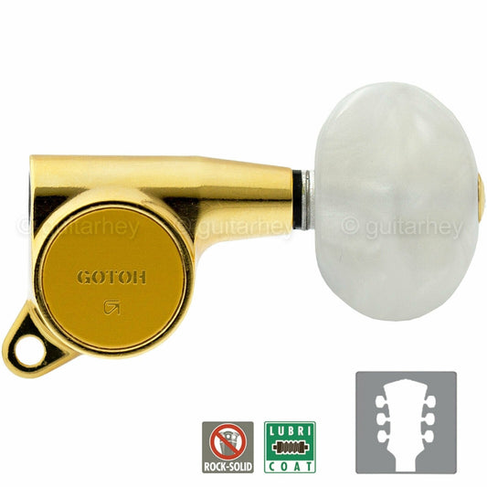 NEW Gotoh SG381-P1 L3+R3 Set Tuners w/ LAGE OVAL PEARLOID Buttons 3x3 - GOLD