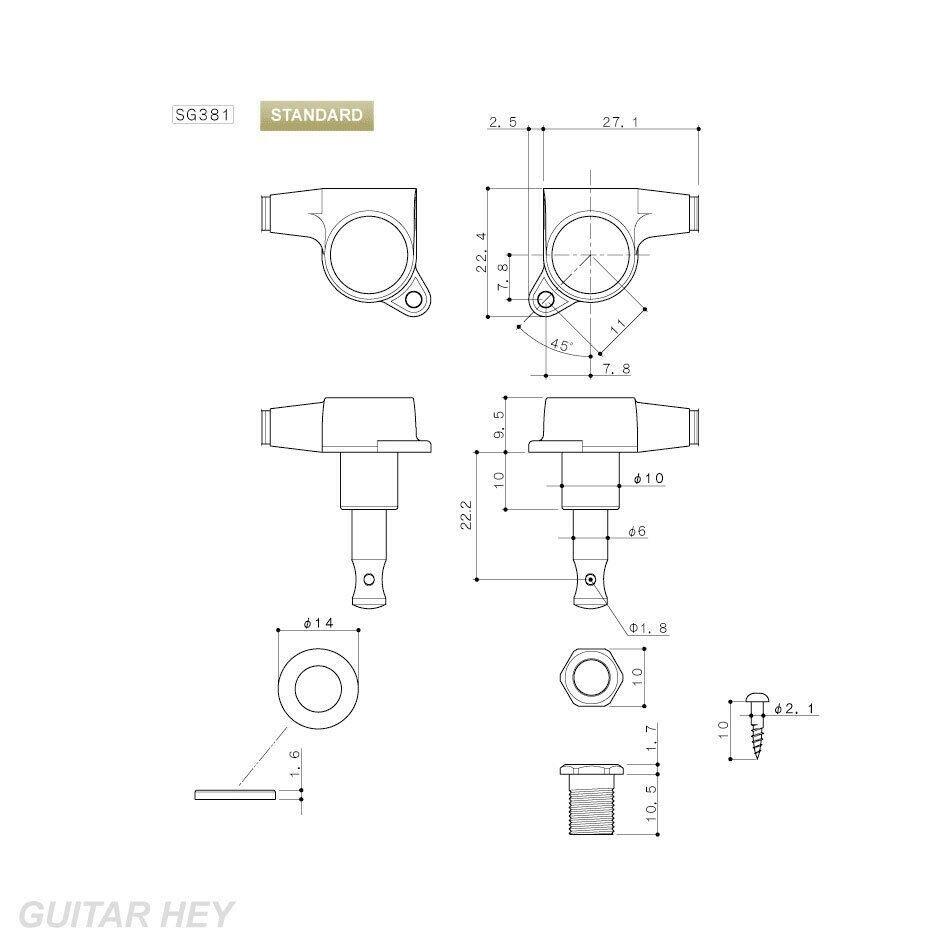 NEW Gotoh SG381-P1 L3+R3 Set Tuners w/ LAGE OVAL PEARLOID Buttons 3x3 - GOLD