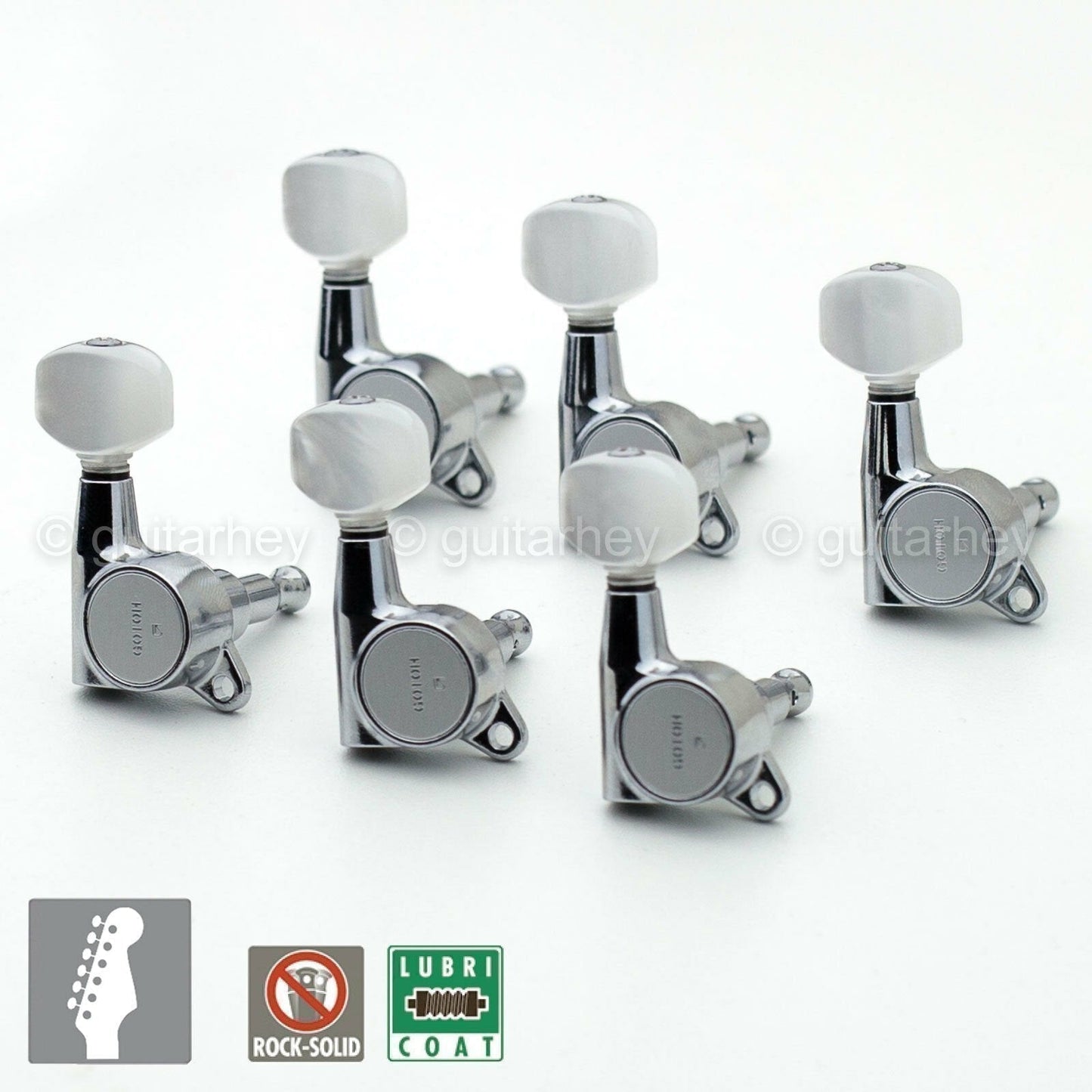 NEW Gotoh SG381-P7 Tuning Keys w/ PEARLOID Buttons 6 In-Line Set 16:1 - CHROME