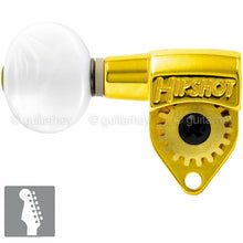 Load image into Gallery viewer, NEW Hipshot Classic 6 in line STAGGERED Tuners Oval Pearl LEFT HANDED - GOLD