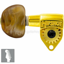 Load image into Gallery viewer, NEW Hipshot Classic 6 in line STAGGERED Tuners Amber Moon LEFT HANDED - GOLD