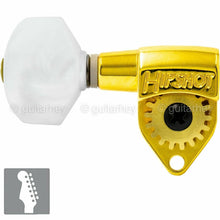 Load image into Gallery viewer, NEW Hipshot Classic 6 in line STAGGERED Tuners HEX Pearl LEFT HANDED - GOLD