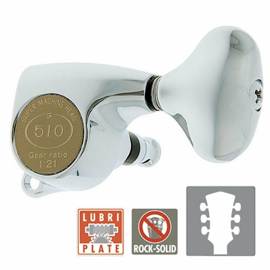 NEW Gotoh SGL510Z-L5 Set Tuners 510 Delta w Screws 1:21 Gear Ratio, 3x3 - CHROME