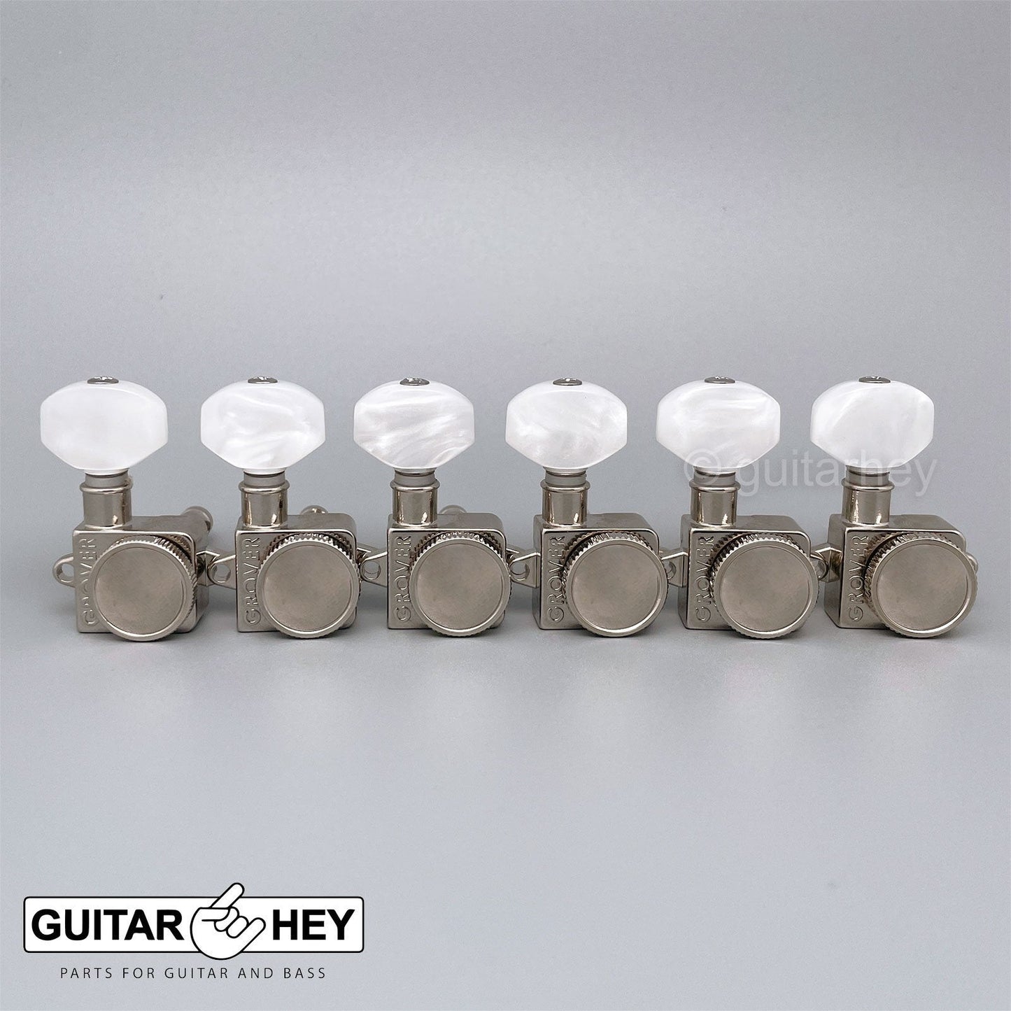 NEW Grover 505F Rotomatic Locking Tuners Vintage 6 In-line PEARL Buttons, NICKEL