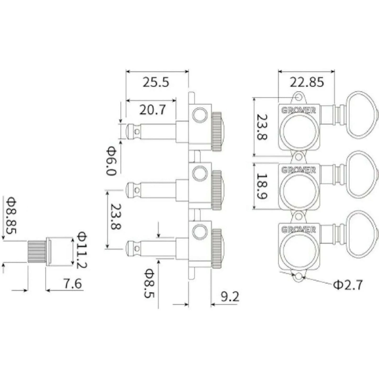 NEW Grover 505F Rotomatic Locking Tuners Vintage 6 In-line PEARL Buttons, NICKEL
