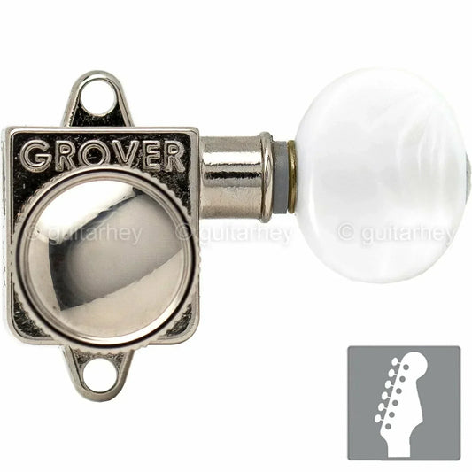 NEW Grover 505F Rotomatic Locking Tuners Vintage 6 In-line OVAL PEARL - NICKEL