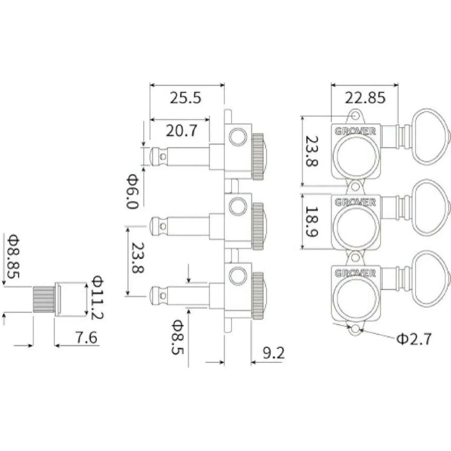 NEW Grover 505F Rotomatic Locking Tuners Vintage 6 In-line OVAL PEARL - NICKEL